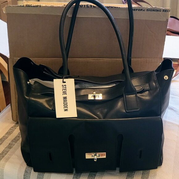 Steve Madden Avery Bag - BNWT - Brand New! SOFT LEATHER XL BLACK - - Picture 1 of 9